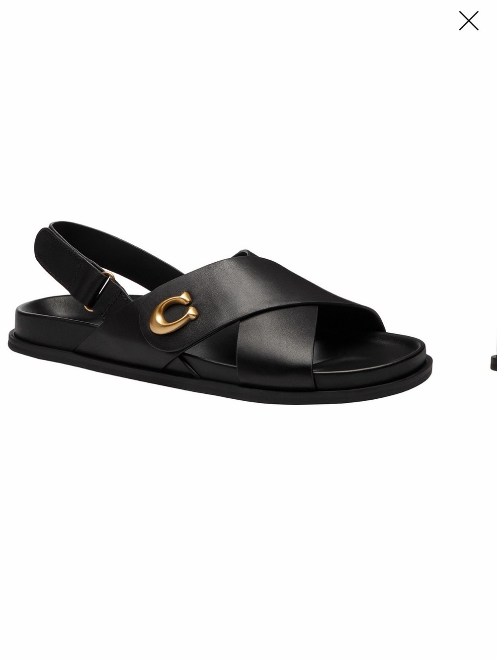 COACH Black Leather Crossband Slingback Sandals with Gold Accent